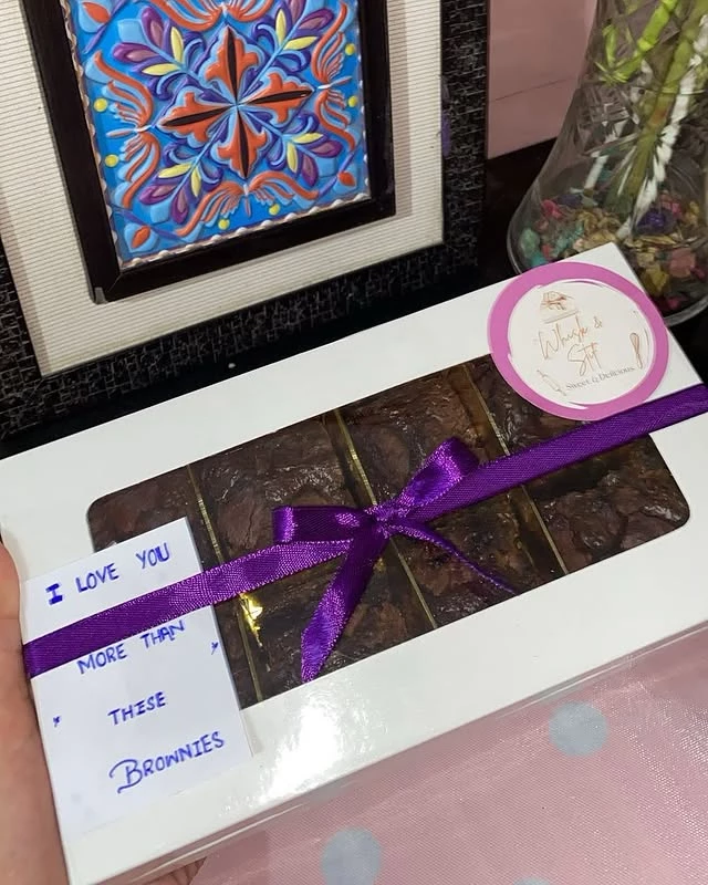 Delicious fudge brownies with 'I LOVE YOU MORE THAN THESE Brownies' message for loved ones - Romantic Gift Brownies Karachi By Whisk And Sift